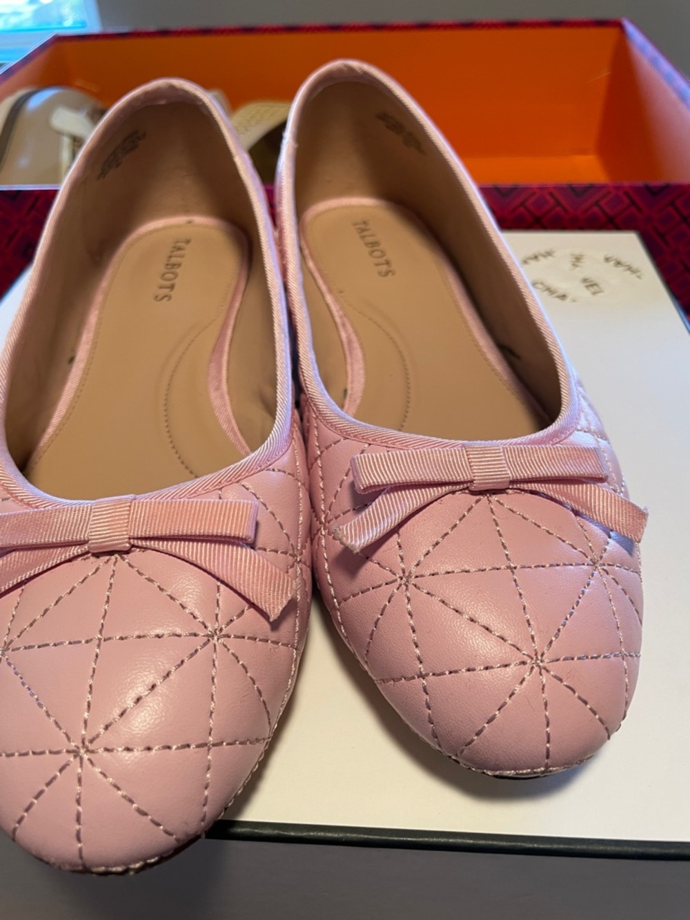 Talbots Quilted Pink Bow Ballet Flats